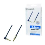 Cablu audio stereo 90 grade Jack 3.5 mm 0.3m tata-tata aurit albastru inchis carcasa aluminiu LOGILINK CA11030