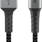 Cablu de date si incarcare USB type C 1m 3A gri/argintiu textil flexibil Goobay 49296