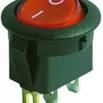 Intrerupator 3 poli 1 buton rosu ON-OFF rotund 20mm 6.5A 250V cu retinere