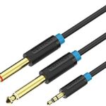 Cablu audio 3m 4mm Jack 3.5 mm 3pin mufa tata - 2x Jack 6.3 mm mufa tata cupru aurit negru PVC VENTION BACBI