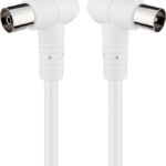 Cablu Coaxial 75ohmi Dublu ecranat 80dB mama-tata cu mufe cotite 1.5m 5.3mm alb Goobay 67353