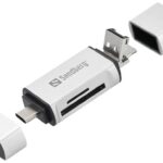 Cititor de carduri SD MicroSD cu conectare USB type C USB Micro USB Sandberg 136-28 argintiu