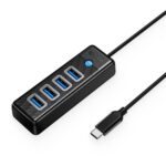 HUB 4x USB3.0 - USB TYPE C 15cm negru Orico PW4U-C3